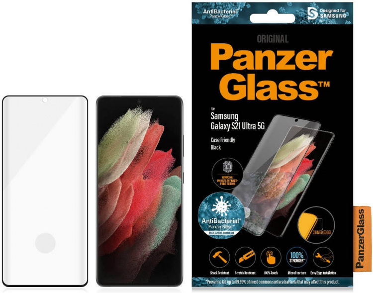 PanzerGlass Case Friendly Fingerprint-panssarilasi, Galaxy S21 Ultra, musta