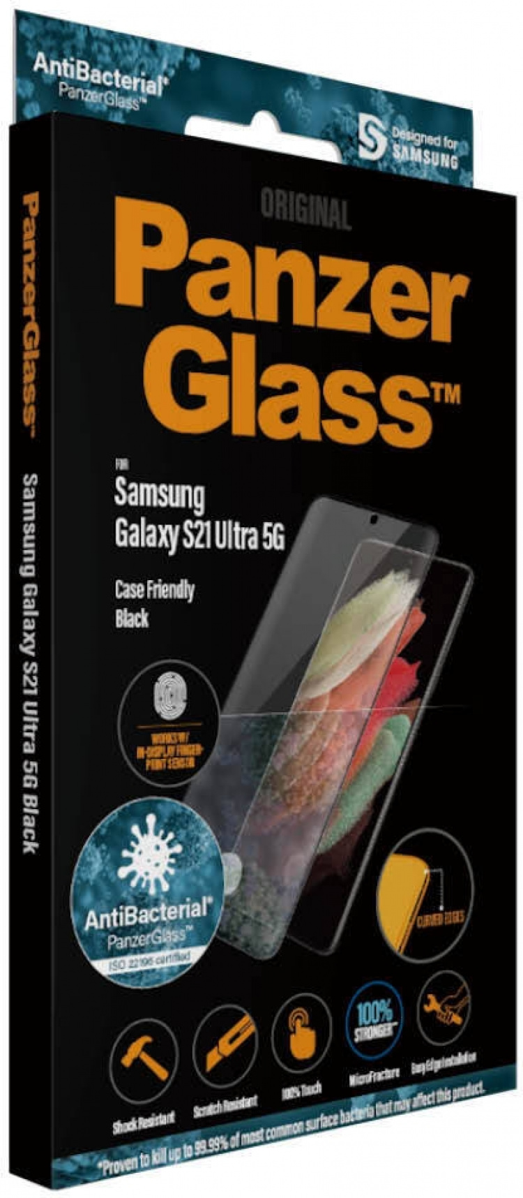 PanzerGlass Case Friendly Fingerprint-panssarilasi, Galaxy S21 Ultra, musta
