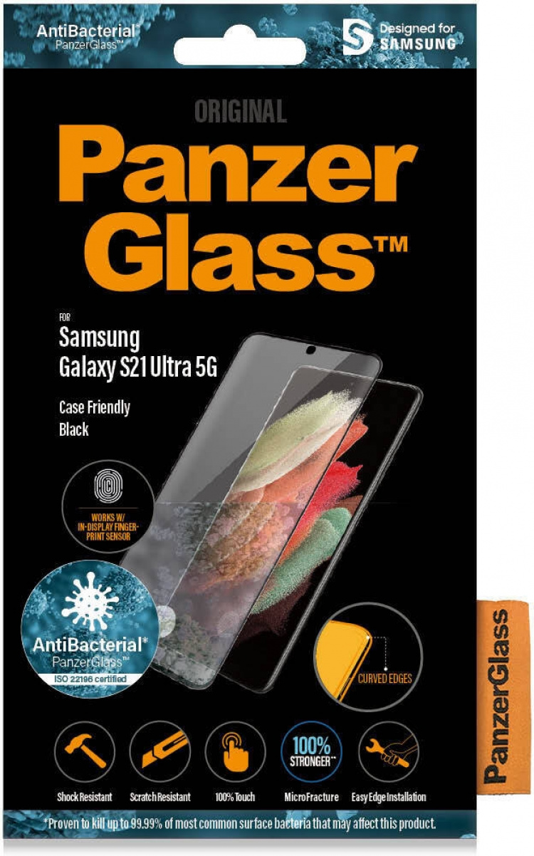 PanzerGlass Case Friendly Fingerprint-panssarilasi, Galaxy S21 Ultra, musta