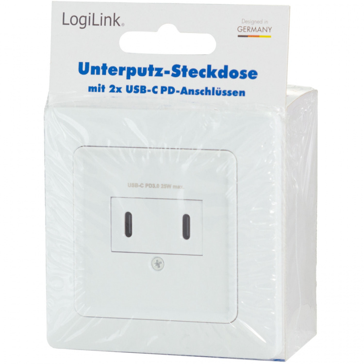 LogiLink Vägguttag med 2xUSB-C PD 25W LogiLink Vägguttag med 2xUSB-C PD 25W