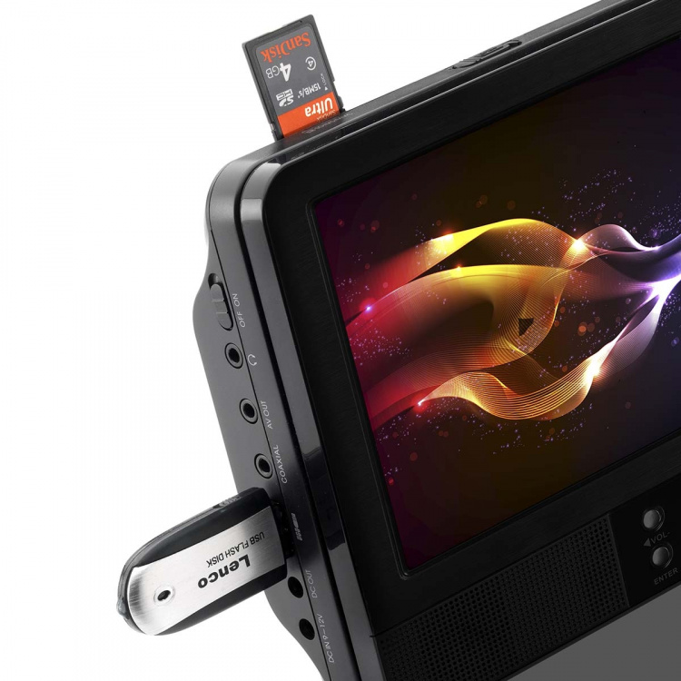 Lenco 9 tuuman DVD-kaksoisnäyttö kiinnikkeillä ja kuulokkeilla Musta