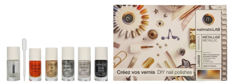 Nailmatic Nail Polish Set 52.5 ml Metallic - 5x Nail Polish 8ml/5x Mixing Bases 2.5ml/10 Pipettes/5 Labels/1 Booklet With 20 Recipes