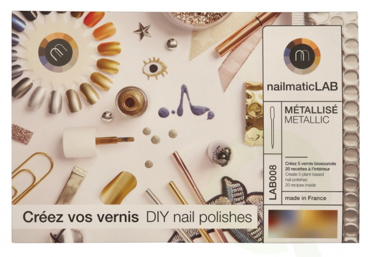 Nailmatic Nail Polish Set 52.5 ml Metallic - 5x Nail Polish 8ml/5x Mixing Bases 2.5ml/10 Pipettes/5 Labels/1 Booklet With 20 Recipes