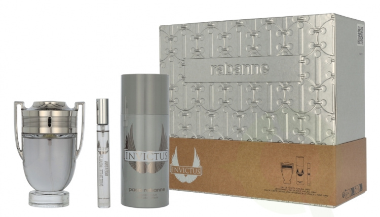 Paco Rabanne Invictus Giftset 260 ml Edt Spray 100 ml/Deodorant Spray 150 ml/Edt Travel Spray 10 ml