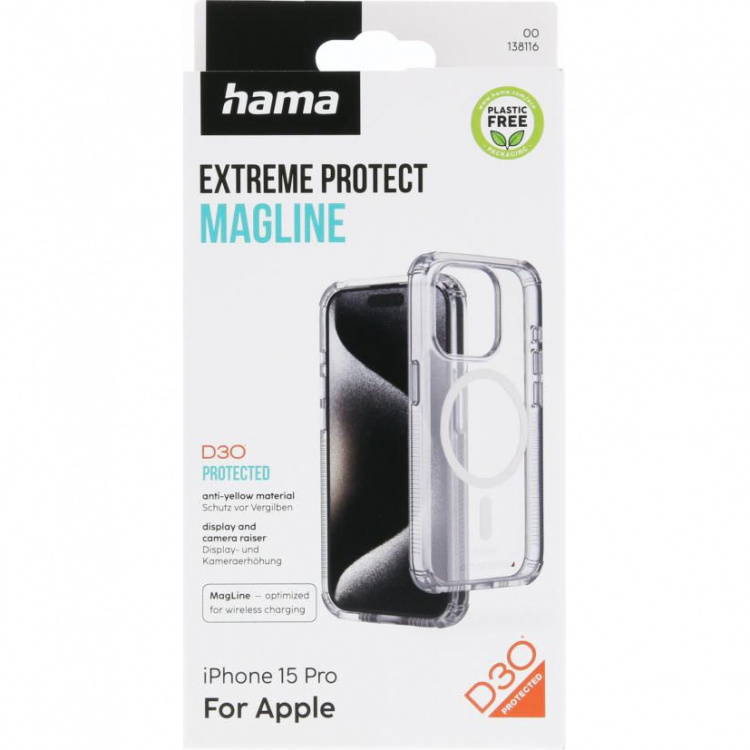 Hama Suojakuori Extreme Protect iPhone 15 Pro MagKotelo Läpinäkyvä