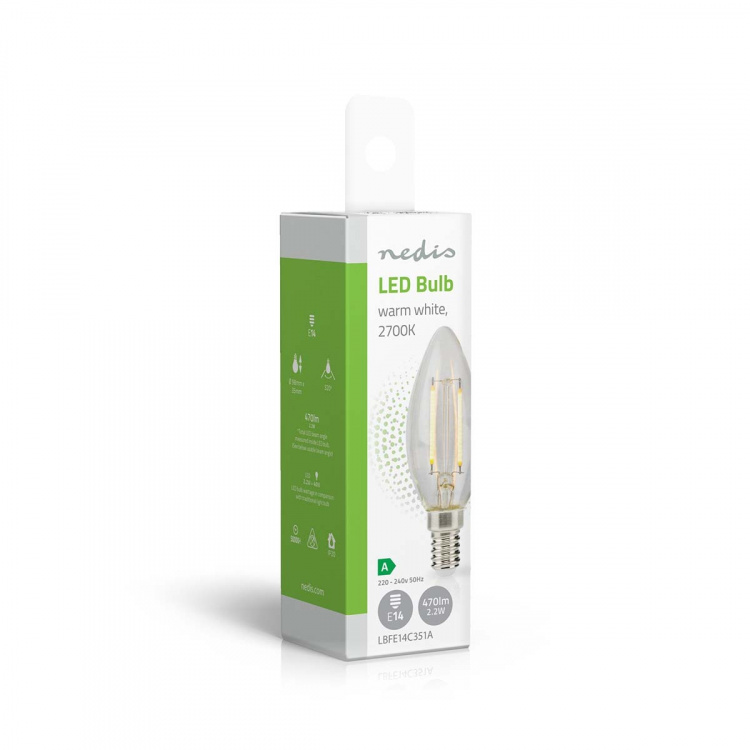 Nedis LED-lamppu E14 | Kynttilä | 2.2 W | 470 lm | 2700 K | Lämmin Valkoinen | Retrotyylinen | 1 kpl | Kirkas
