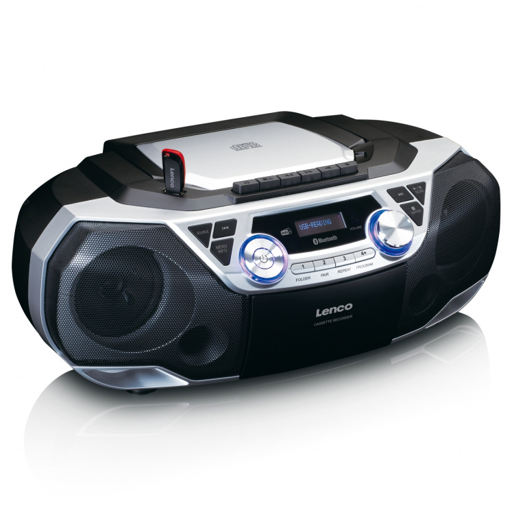 Lenco Kannettava Boombox, jossa on DAB+/FM-radio, Bluetooth®, CD, kasettinauhuri ja USB-soitin Hopea