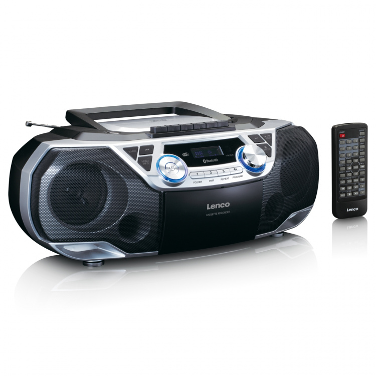 Lenco Kannettava Boombox, jossa on DAB+/FM-radio, Bluetooth®, CD, kasettinauhuri ja USB-soitin Hopea