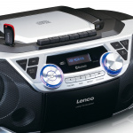 Lenco Kannettava Boombox, jossa on DAB+/FM-radio, Bluetooth®, CD, kasettinauhuri ja USB-soitin Hopea