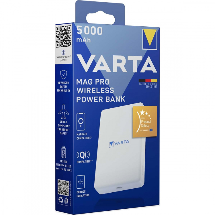 Varta Mag Pro Wireless Power Bank 5.000mAh - Valkoinen painos