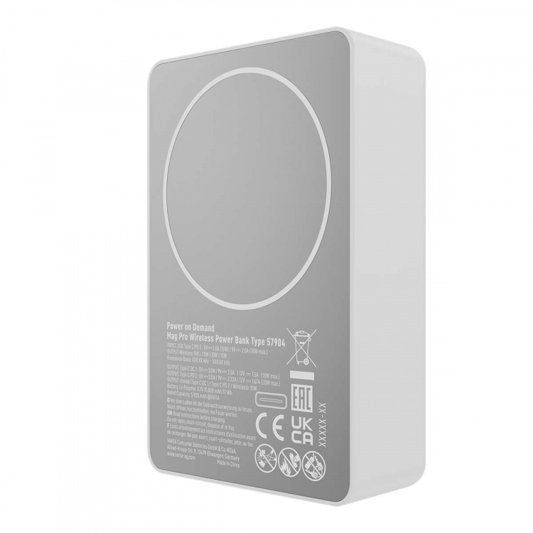 Varta Mag Pro Wireless Power Bank 10.000mAh - Valkoinen painos Varta Mag Pro Wireless Power Bank 10.000mAh - Valkoinen painos
