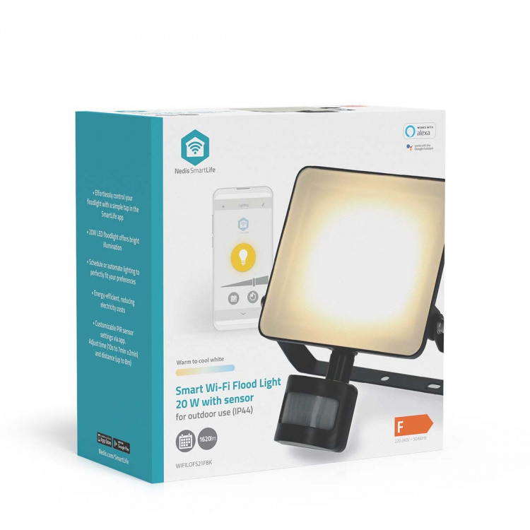 Nedis Smartlife Outdoor Light | Liiketunnistin | 1620 lm | Wi-Fi | 20 W | Lämpimästä kylmään valkoiseen | 3000 - 6500 K | Alumiini | Android™ / IOS