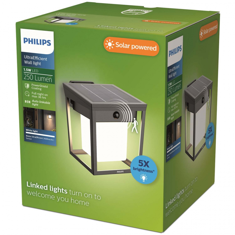 Philips Blaise Vägglampa Solcell LED 250/20lm Svart