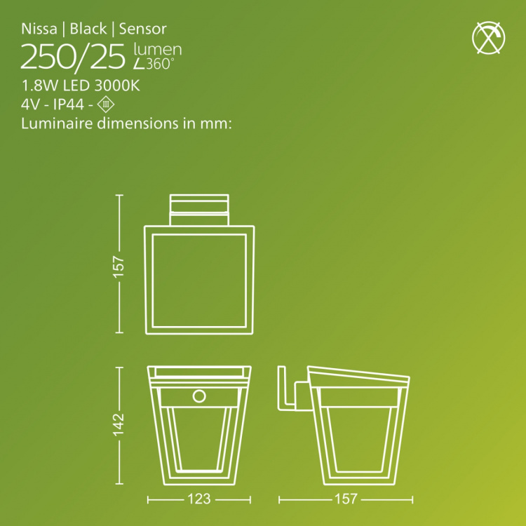 Philips Nissa Vägglampa Solcell LED 250/20lm Svart Philips Nissa Vägglampa Solcell LED 250/20lm Svart