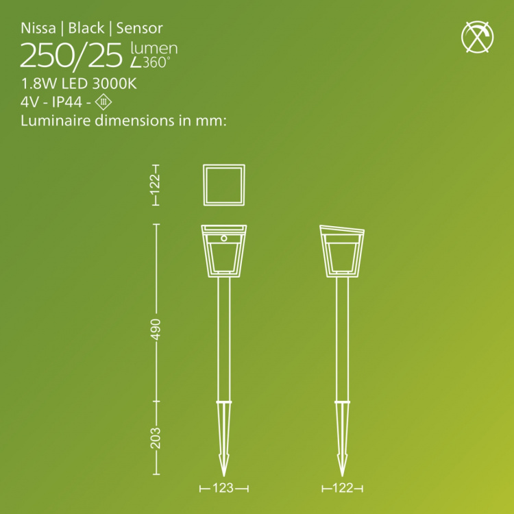 Philips Nissa Piedestal Solcell LED 250/20lm Svart Philips Nissa Piedestal Solcell LED 250/20lm Svart