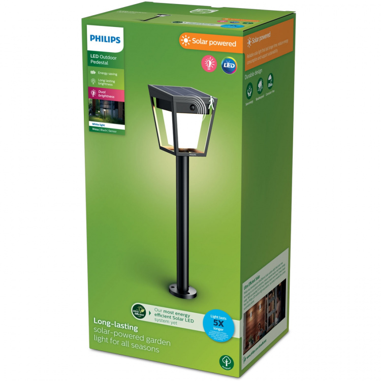 Philips Nissa Piedestal Solcell LED 250/20lm Svart Philips Nissa Piedestal Solcell LED 250/20lm Svart