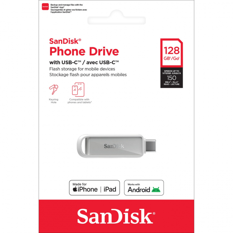 SanDisk USB-muistitikku Phone Drive USB-C 128GB Arktinen Valkoinen