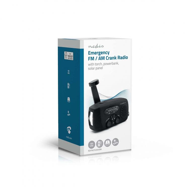 Nedis Hätäradio | Pöytämalli | AM / FM | Powerbank-toiminto | Akkukäyttöinen / Käsiveivi / USB Virta | Musta Nedis Hätäradio | Pöytämalli | AM / FM | Powerbank-toiminto | Akkukäyttöinen / Käsiveivi / USB Virta | Musta