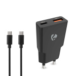Nedis Seinälaturi | 20 W | GaN | PD3.0 | Pikalataus-toiminto | 1.5 / 2.0 / 2.22 A / 3.0 A | Lähtöliitäntöjen määrä: 2 | USB-A / USB-C™ | USB Type-C™ (irrallinen) Kaapeli | 1.50 m | Automaattinen Jännitteen Valinta | Musta