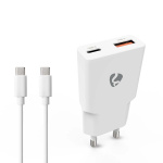 Nedis Seinälaturi | 20 W | GaN | PD3.0 | Pikalataus-toiminto | 1.5 / 2.0 / 2.22 A / 3.0 A | Lähtöliitäntöjen määrä: 2 | USB-A / USB-C™ | USB-C™ (irrallinen) Kaapeli | 1.50 m | Automaattinen Jännitteen Valinta | Valkoinen