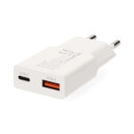 Nedis Seinälaturi | 20 W | GaN | PD3.0 | Pikalataus-toiminto | 1.5 / 2.0 / 2.22 A / 3.0 A | Lähtöliitäntöjen määrä: 2 | USB-A / USB-C™ | USB-C™ (irrallinen) Kaapeli | 1.50 m | Automaattinen Jännitteen Valinta | Valkoinen