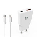 Nedis Seinälaturi | 30 W | GaN | PD3.0 30W | Pikalataus-toiminto | 1.5 / 2.0 / 2.5 / 3.0 A | Lähtöliitäntöjen määrä: 2 | USB-A / USB-C™ | USB-C™ (irrallinen) Kaapeli | 1.50 m | Automaattinen Jännitteen Valinta | Valkoinen