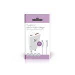 Nedis Seinälaturi | 30 W | GaN | PD3.0 30W | Pikalataus-toiminto | 1.5 / 2.0 / 2.5 / 3.0 A | Lähtöliitäntöjen määrä: 2 | USB-A / USB-C™ | USB-C™ (irrallinen) Kaapeli | 1.50 m | Automaattinen Jännitteen Valinta | Valkoinen