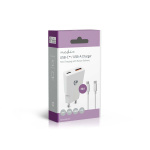Nedis Seinälaturi | 30 W | GaN | PD3.0 30W | Pikalataus-toiminto | 1.5 / 2.0 / 2.5 / 3.0 A | Lähtöliitäntöjen määrä: 2 | USB-A / USB-C™ | USB-C™ (irrallinen) Kaapeli | 1.50 m | Automaattinen Jännitteen Valinta | Valkoinen