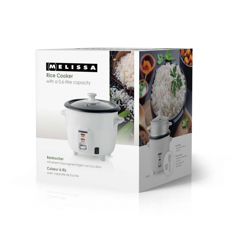 MELISSA Riisinkeitin | 0,6 l | 300 W | Tarttumaton pinnoite | Irrotettava kulho | Höyrykori | Lämpimänäpitotoiminto | Automaattinen poiskytkentä | Valkoinen väri MELISSA Riisinkeitin | 0,6 l | 300 W | Tarttumaton pinnoite | Irrotettava kulho | Höyrykori | Lämpimänäpitotoiminto | Automaattinen poiskytkentä | Valkoinen väri