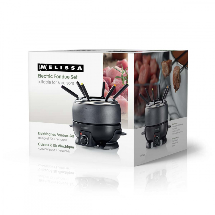 MELISSA Fonduesetti | 6 henkilöä | 2,3 l | Säädettävä lämpötilan säätö | 800 W | Cool touch -käsikahvat | Liukastumista estävät jalat | Ylikuumenemissuojaus