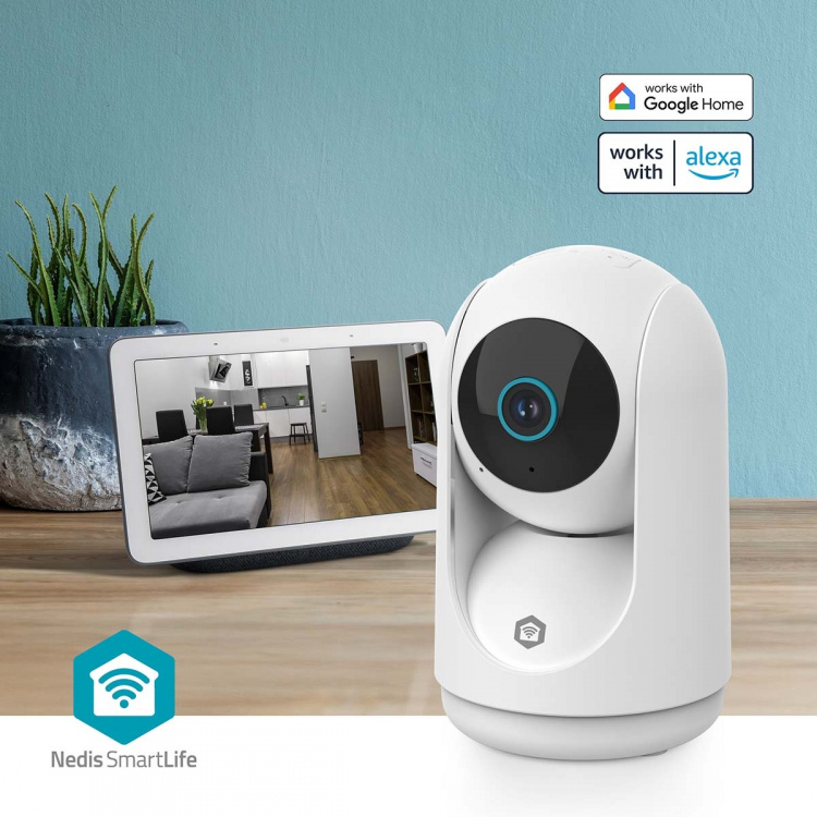 Nedis SmartLife Sisäkamera | 3MP Full HD 1296p | Kääntö/kallistus | MicroSD (ei sisälly) / Onvif / Pilvipalvelutallennus (valinnainen) | Liiketunnistimella | Yökuvaus | Valkoinen