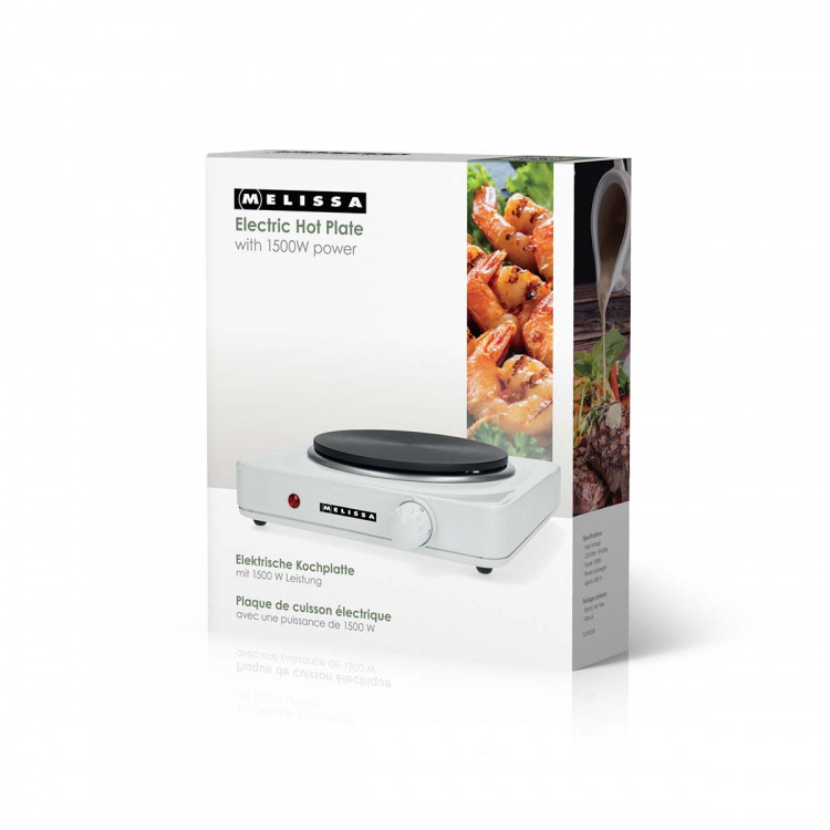 MELISSA Sähkölämmityslevy | 1500 W | Ø 18,5 cm | 6 lämpöasetusta | Liukumattomat jalat | Valkoinen väri