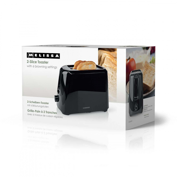 MELISSA Leivänpaahdin | 2 paahtopaikkaa | 700 W | 6 ruskistustasoa | Irrotettava murulokerikko | Peruutustoiminto | Musta | Musta