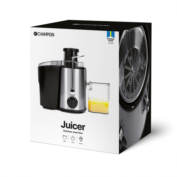 Champion Råsaftcentrifug 0,5L 600W RS400 Rostfri/Svart Champion Råsaftcentrifug 0,5L 600W RS400 Rostfri/Svart