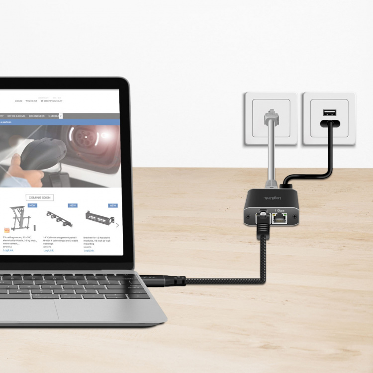 LogiLink USB-C till Nätverkskabel RJ45 1 Gbps Aktiv 2 m