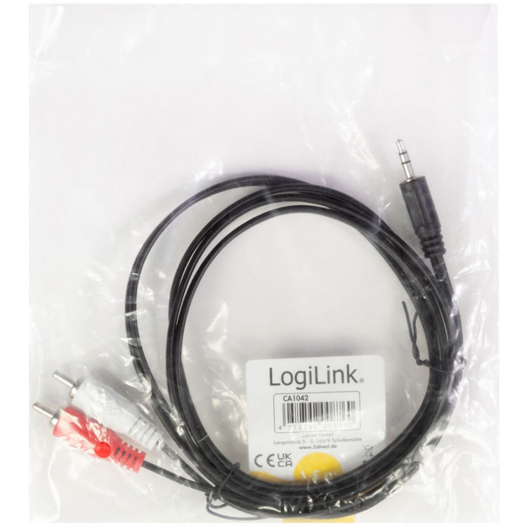 LogiLink Audiokabel 3,5mm-hane - 2 x RCA-hane 1,5m Svart