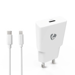 Nedis Seinälaturi | 20 W | GaN | PD3.0 | Pikalataus-toiminto | 1.67 A / 2.22 A / 3.0 A | Lähtöliitäntöjen määrä: 1 | USB-C™ | Lightning 8-Pin (irrallinen) Kaapeli | 1.00 m | Automaattinen Jännitteen Valinta | Valkoinen