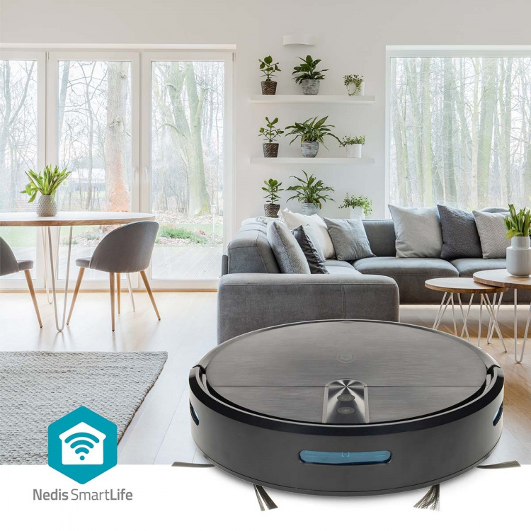 Nedis SmartLife Robot Pölynimuri | Satunnainen | Wi-Fi | Keräyssäiliön tilavuus: 0.6 l | Automaattinen lataus | Maksimi käyttöaika: 2 tuntia | Musta | Android™ / IOS