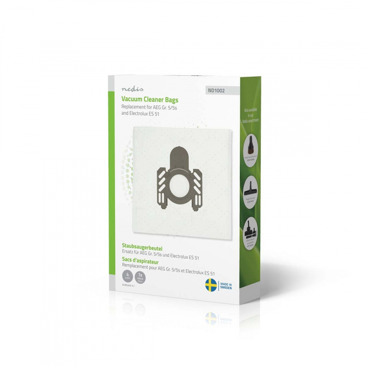 Nedis Pölypussi | 4 kpl | Mikrokuitu | Eniten myyty: AEG Gr. 5/5s and Electrolux ES 51 / AEG GR5 / Electrolux E51 | Valkoinen