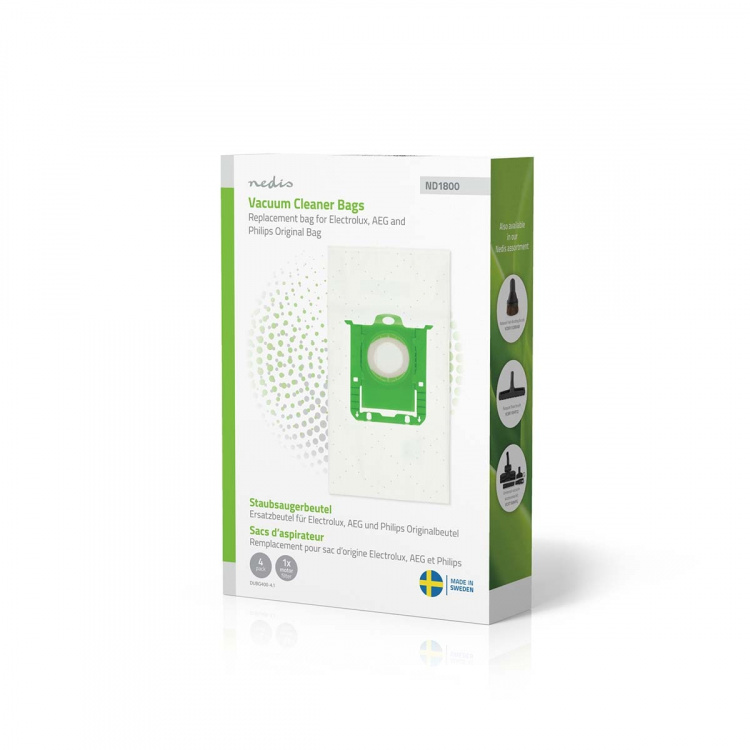 Nedis Pölypussi | 4 kpl | Mikrokuitu | Eniten myyty: Replacement for Electrolux, AEG and Philips Original Bag | Valkoinen