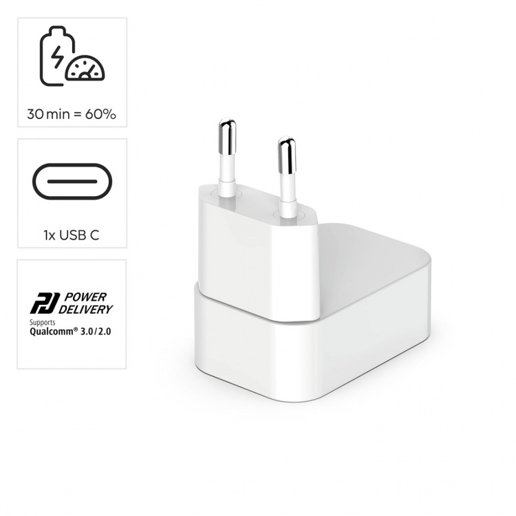 Hama Laturi 1xUSB-C GaN PD 30W Nopea Taitettava Mini Valkoinen