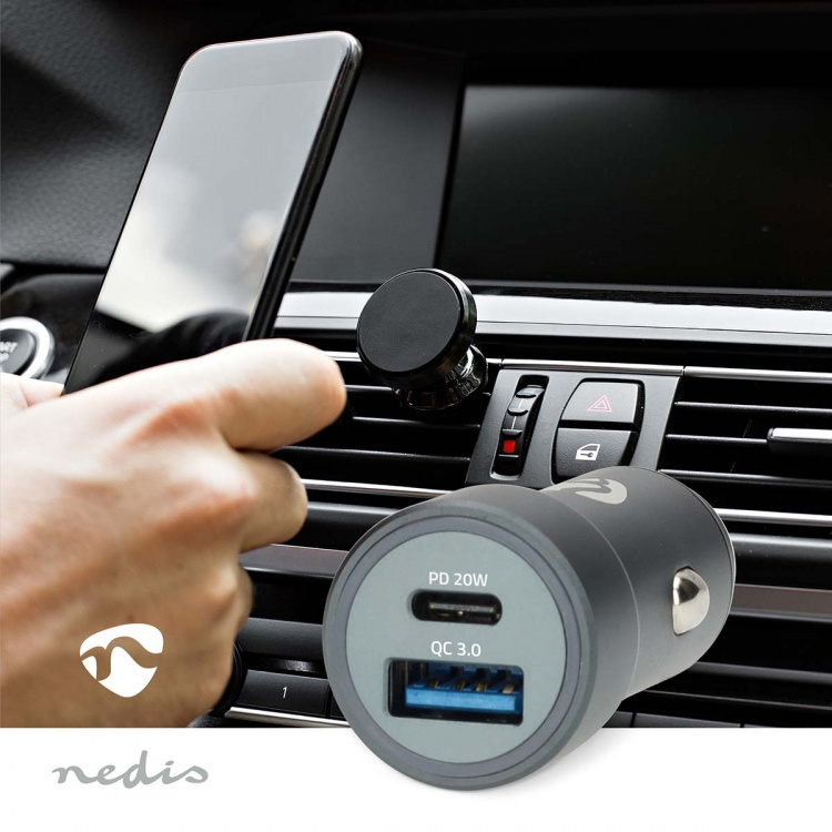 Nedis Autolaturi | 38 W | 1.5 / 1.67 / 2.0 / 2.22 / 3.0 A | Lähtöliitäntöjen määrä: 2 | Portin tyyppi: USB-A / USB-C™ | Automaattinen Jännitteen Valinta