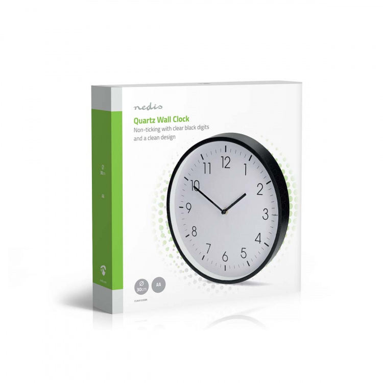 Nedis Seinäkello | Halkaisija: 300 mm | Muovi | Hiljainen liike | Musta