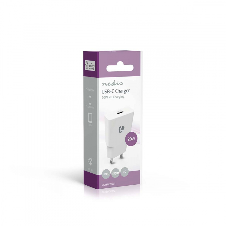 Nedis Seinälaturi | 20 W | GaN | PD3.0 | 1.67 A / 2.22 A / 3.0 A | Lähtöliitäntöjen määrä: 1 | USB-C™ | Automaattinen Jännitteen Valinta | Valkoinen
