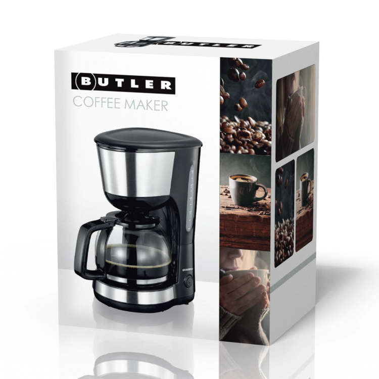 Butler Kahvinkeitin | 1.25 l | 1000 W | 10 kuppia | Lämpimänäpitotoiminto | Automaattinen sammutus | Musta / ruostumaton teräs