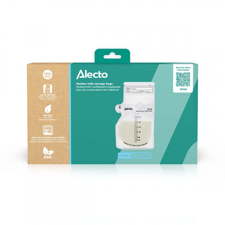 Alecto Äidinmaidon säilytyspussit 220 ml, 100 kpl