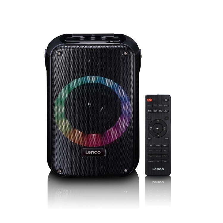 Lenco Karaokejärjestelmä, jossa Bluetooth®, ladattava akku, langaton karaokemikrofoni ja disco LED-valaistus Musta