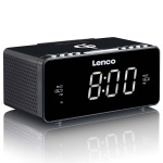 Lenco Stereo FM-kelloradio USB- ja Qi-langattomalla älypuhelimen latauksella Musta Lenco Stereo FM-kelloradio USB- ja Qi-langattomalla älypuhelimen latauksella Musta