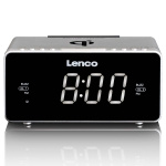 Lenco Stereo FM Clock Radio USB ja Qi langaton älypuhelimen lataus Silver Lenco Stereo FM Clock Radio USB ja Qi langaton älypuhelimen lataus Silver