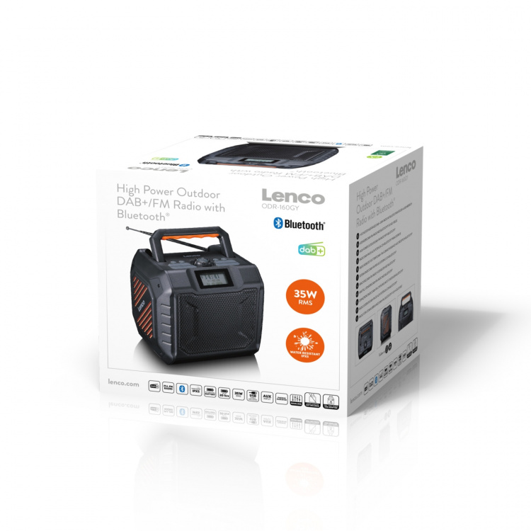 Lenco Tehokas kannettava DAB+/FM-radio Bluetooth® IPX5-vedenkestävyydellä Harmaa Lenco Tehokas kannettava DAB+/FM-radio Bluetooth® IPX5-vedenkestävyydellä Harmaa